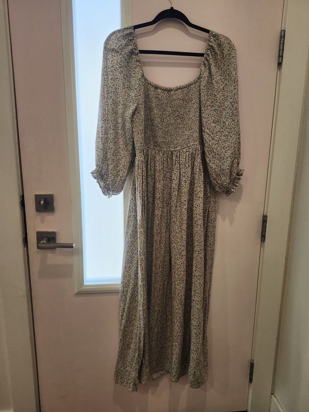 Rylee + Cru Cream Floral Smocked Maxi Dress with Puff Sleeves